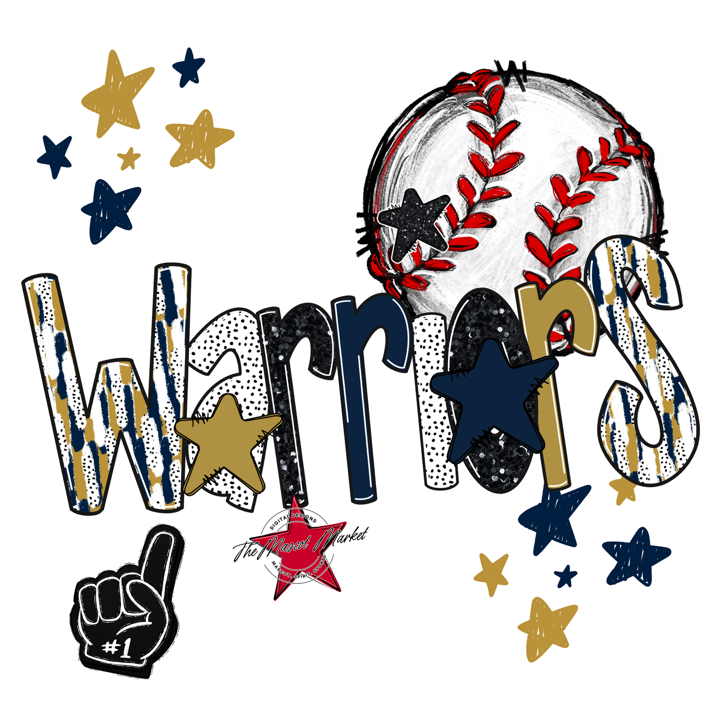 Warriors Baseball Scrape-Navy-Gold
