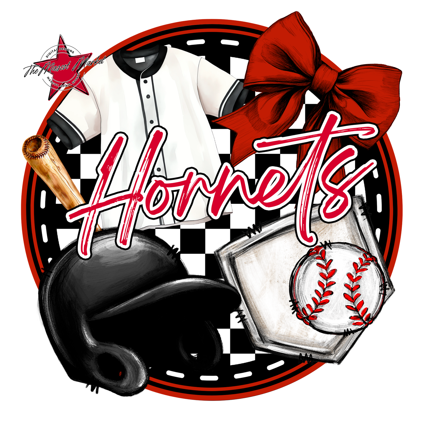 Hornets Circle Baseball Design-Red