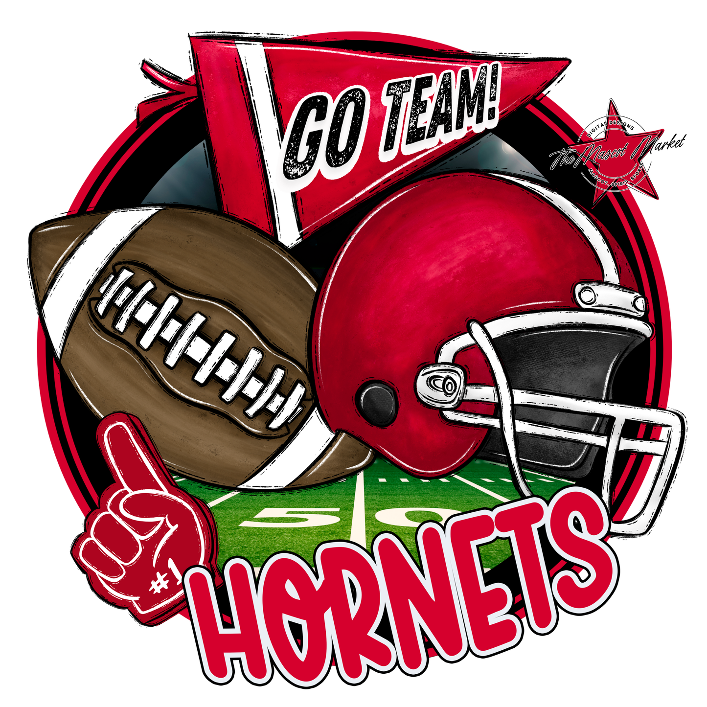 Hornets Circle Football Design-Red
