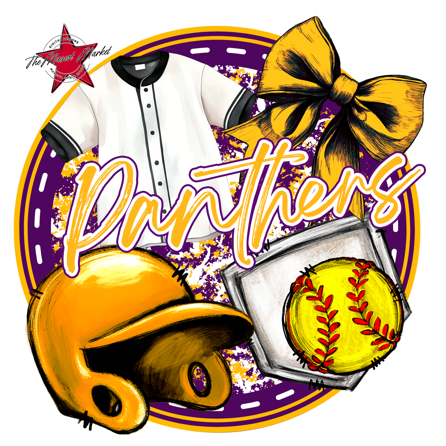 Panthers Circle Softball Design-Purple-Yellow
