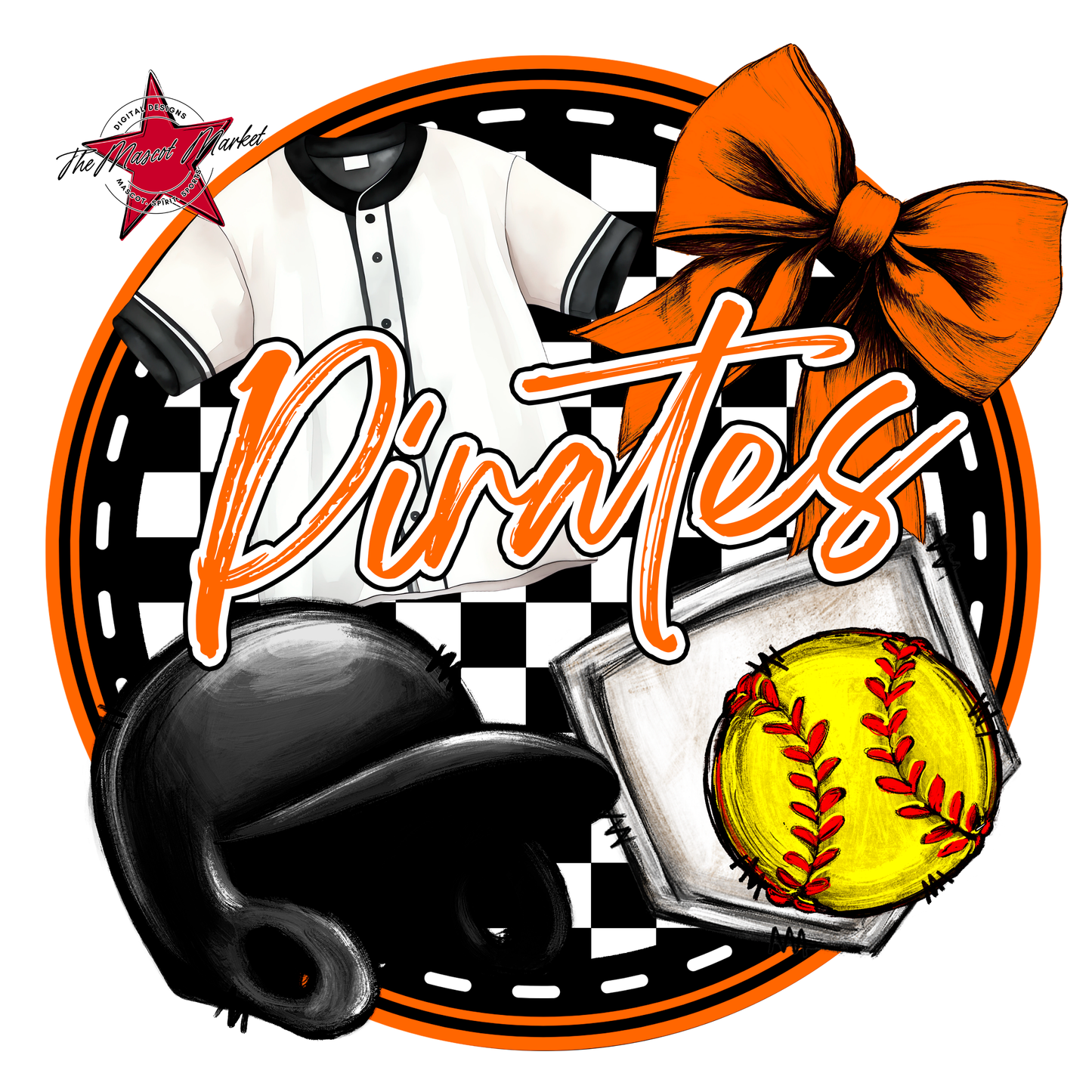 Pirates Circle Softball Design-Orange