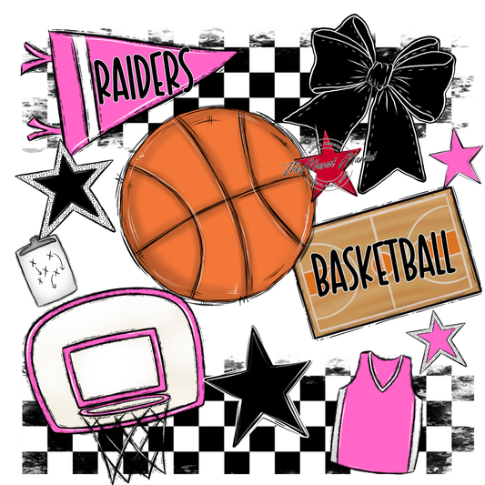 Raiders Basketball Checkers Design-Baby Pink
