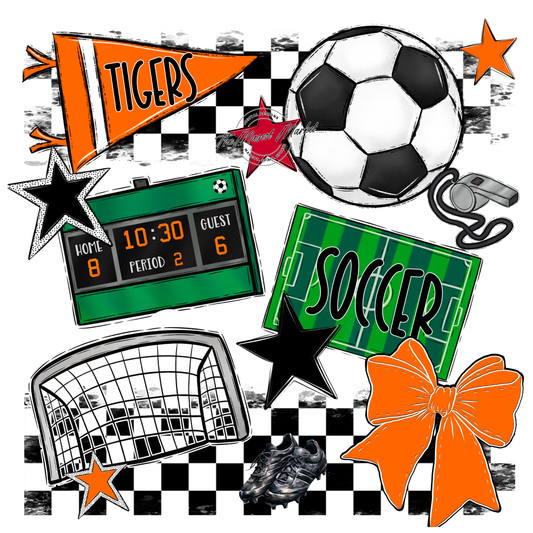 Tigers Checkers Soccer Spirit Design-Orange