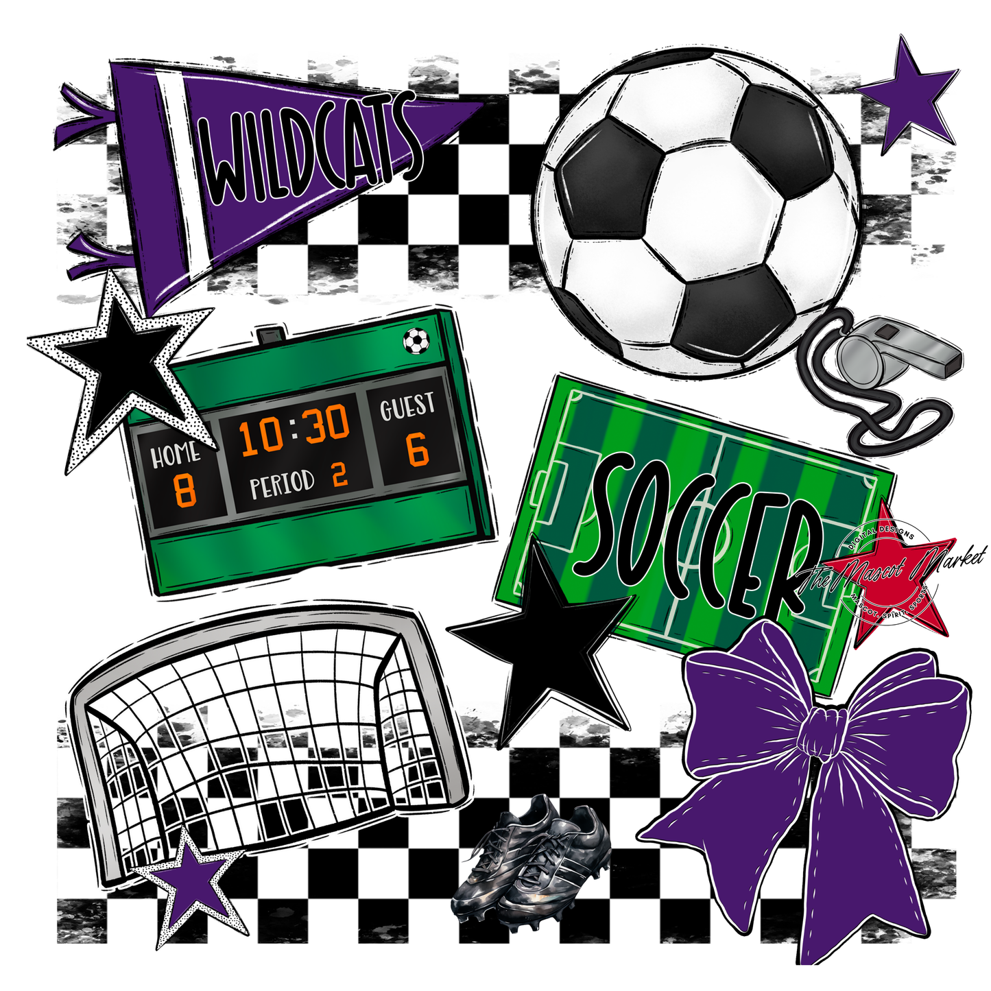 Wildcats Checkers Soccer Spirit Design-Purple