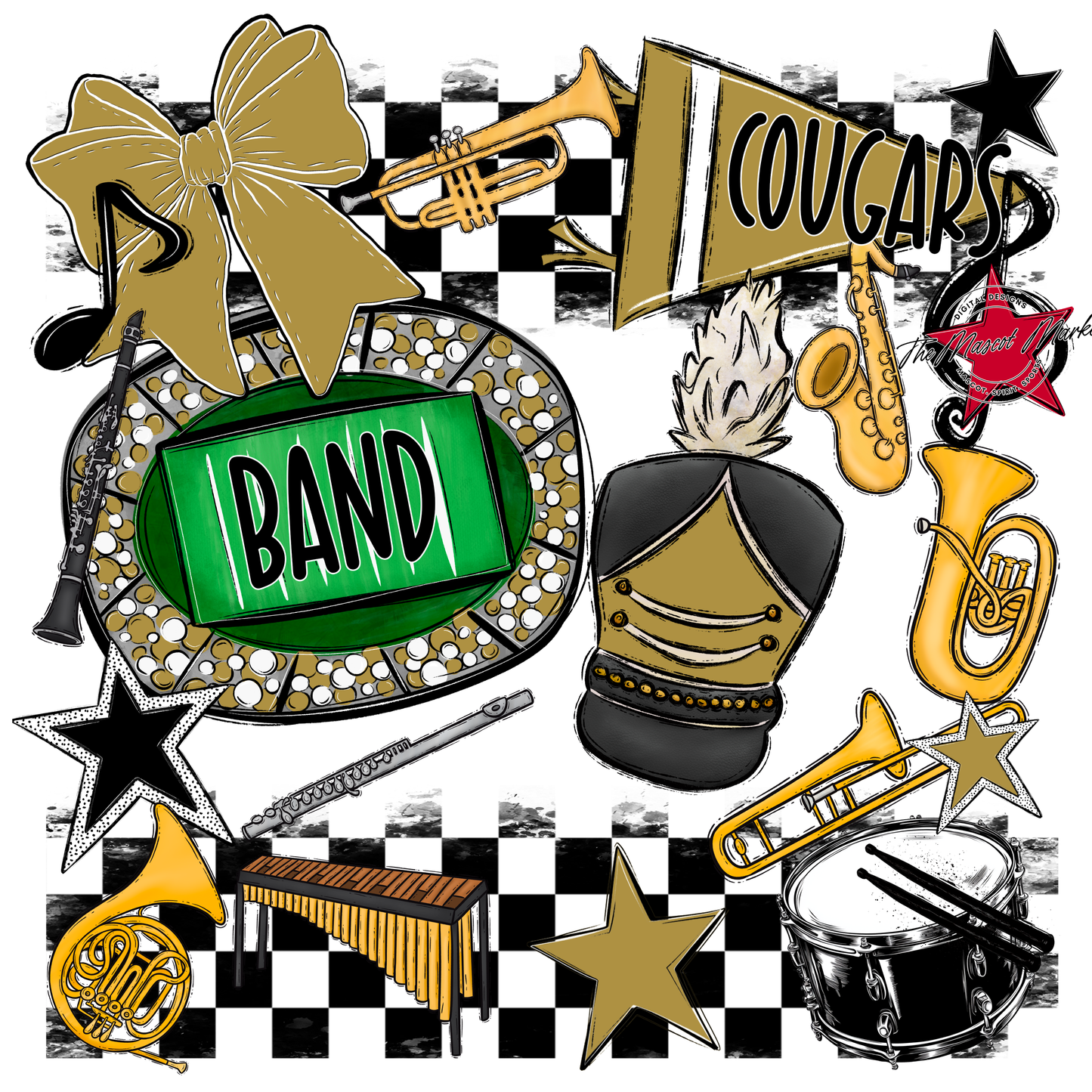 Cougars Checkers Band Spirit Design-Gold