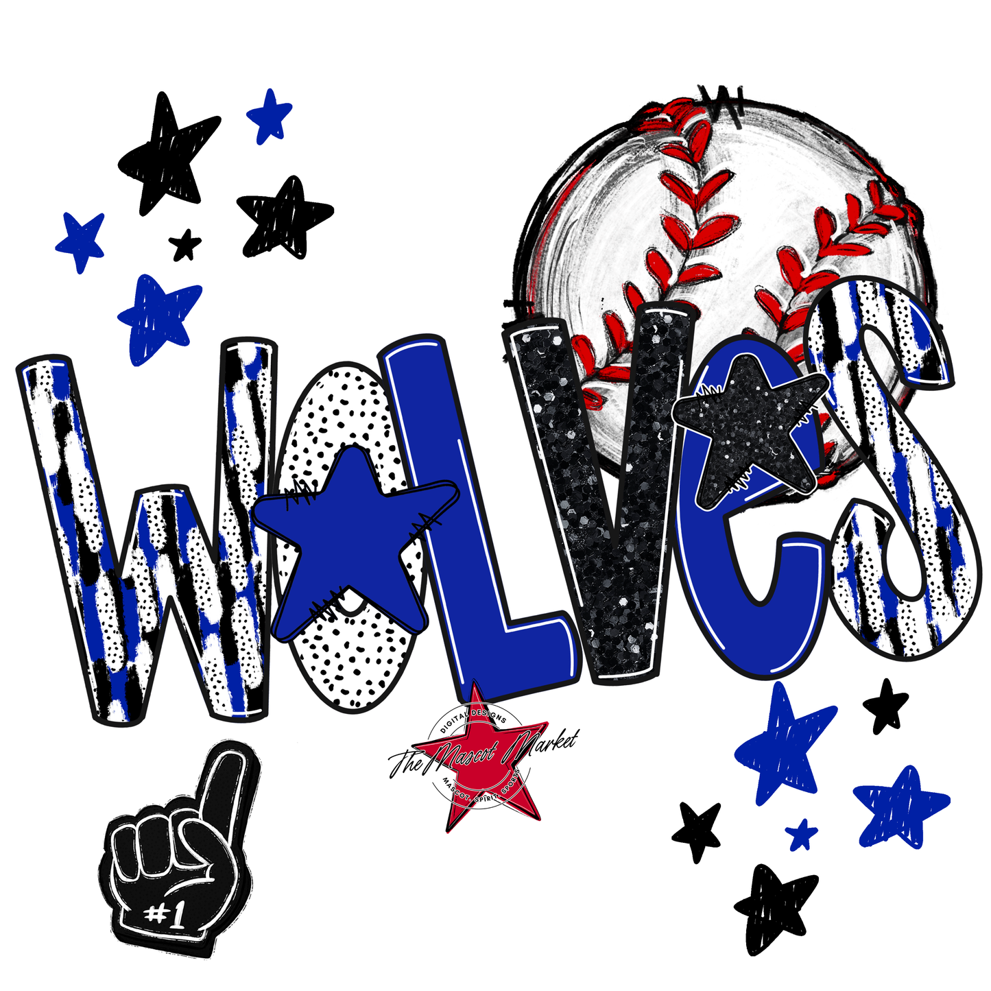 Wolves Baseball Scrape-Royal Blue
