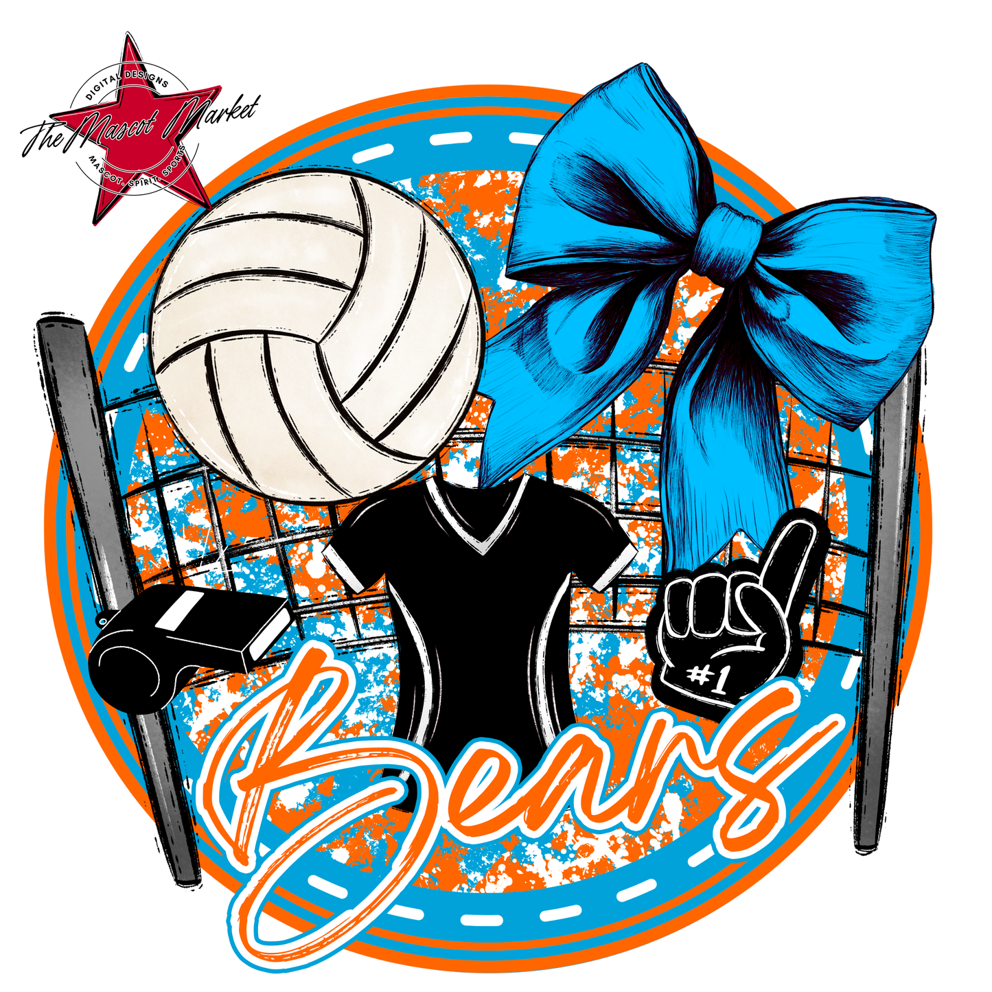 Bears Circle Volleyball Design-Carolina Blue-Orange