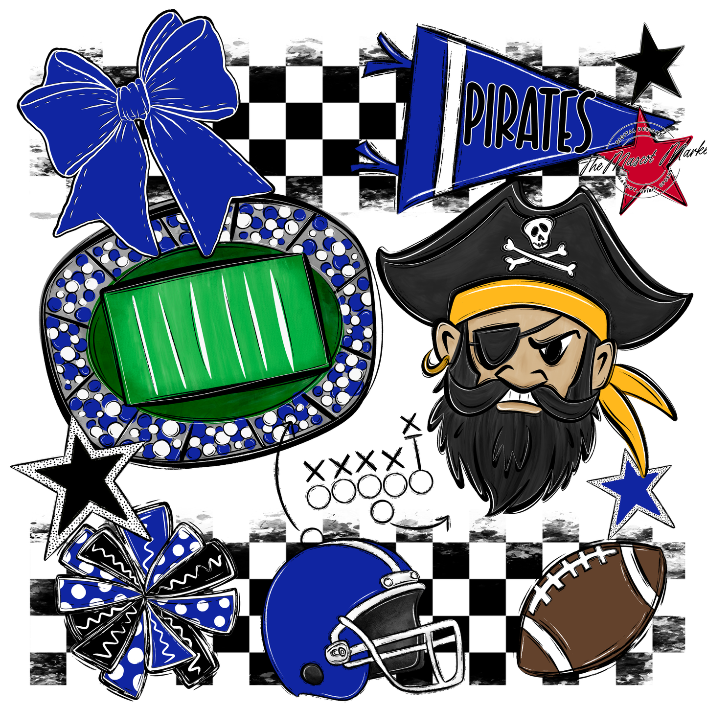 Pirates Checkers Mascot Spirit Design-Royal Blue