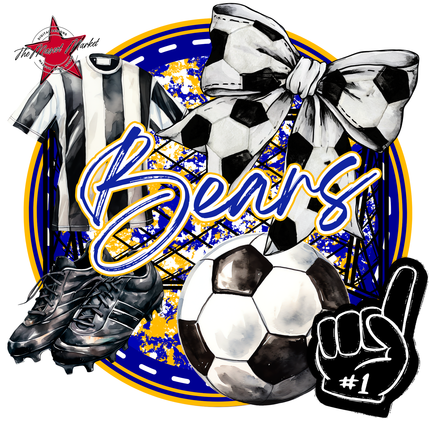Bears Circle Soccer Design-Blue-Yellow
