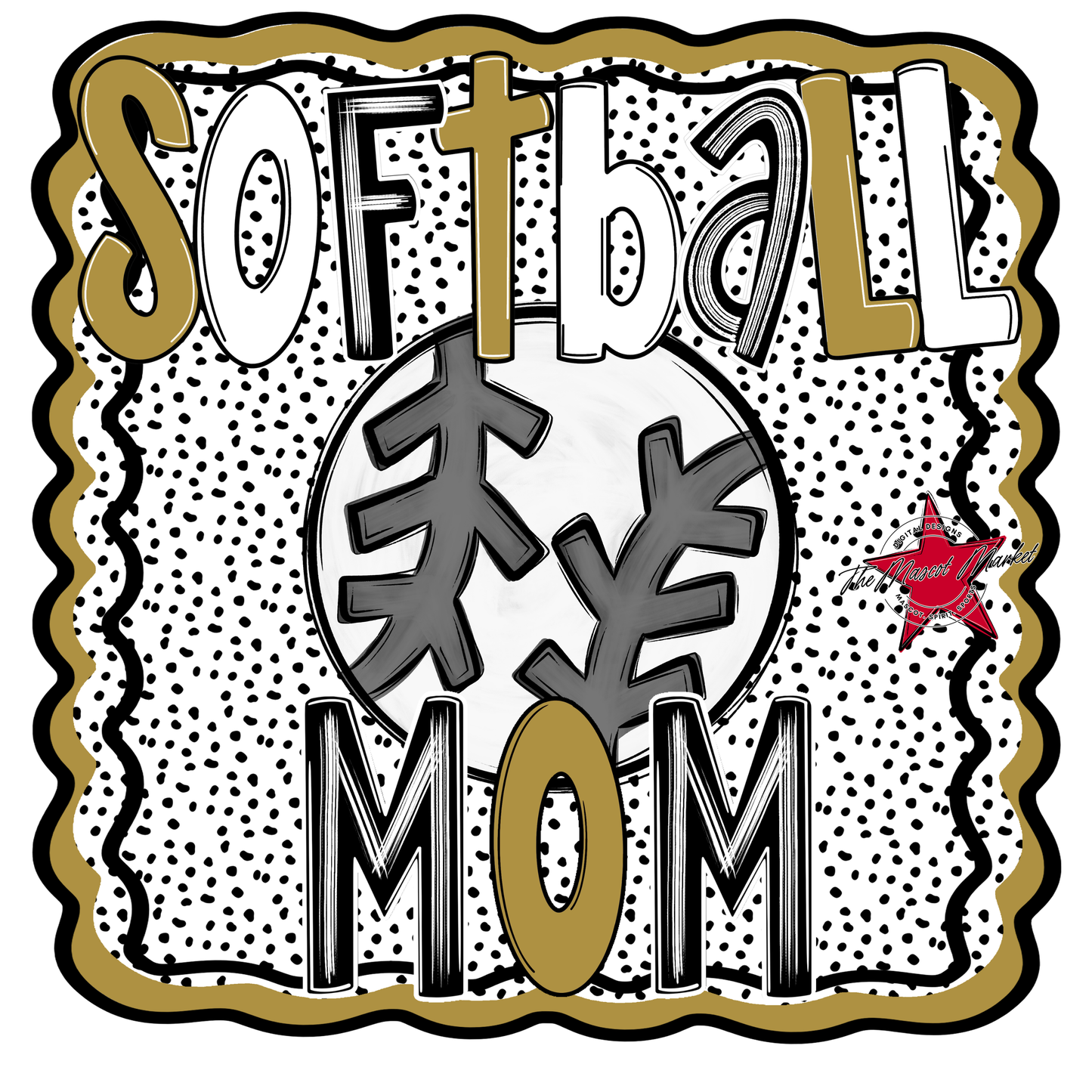 Softball Mom Dot Design-Gold
