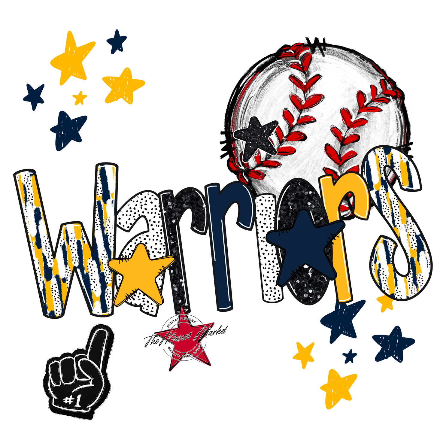 Warriors Baseball Scrape-Navy-Yellow