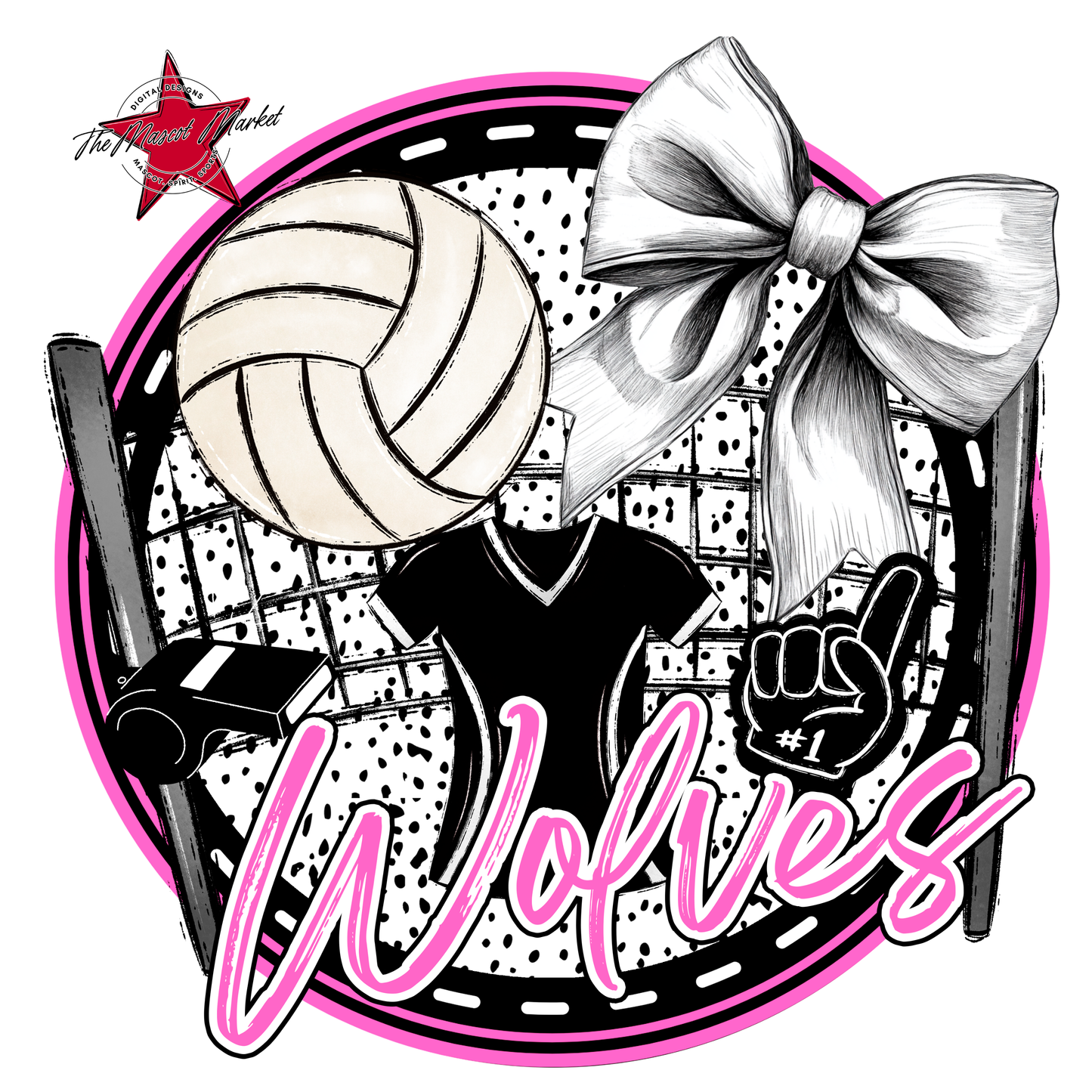 Wolves Circle Volleyball Design-Baby Pink