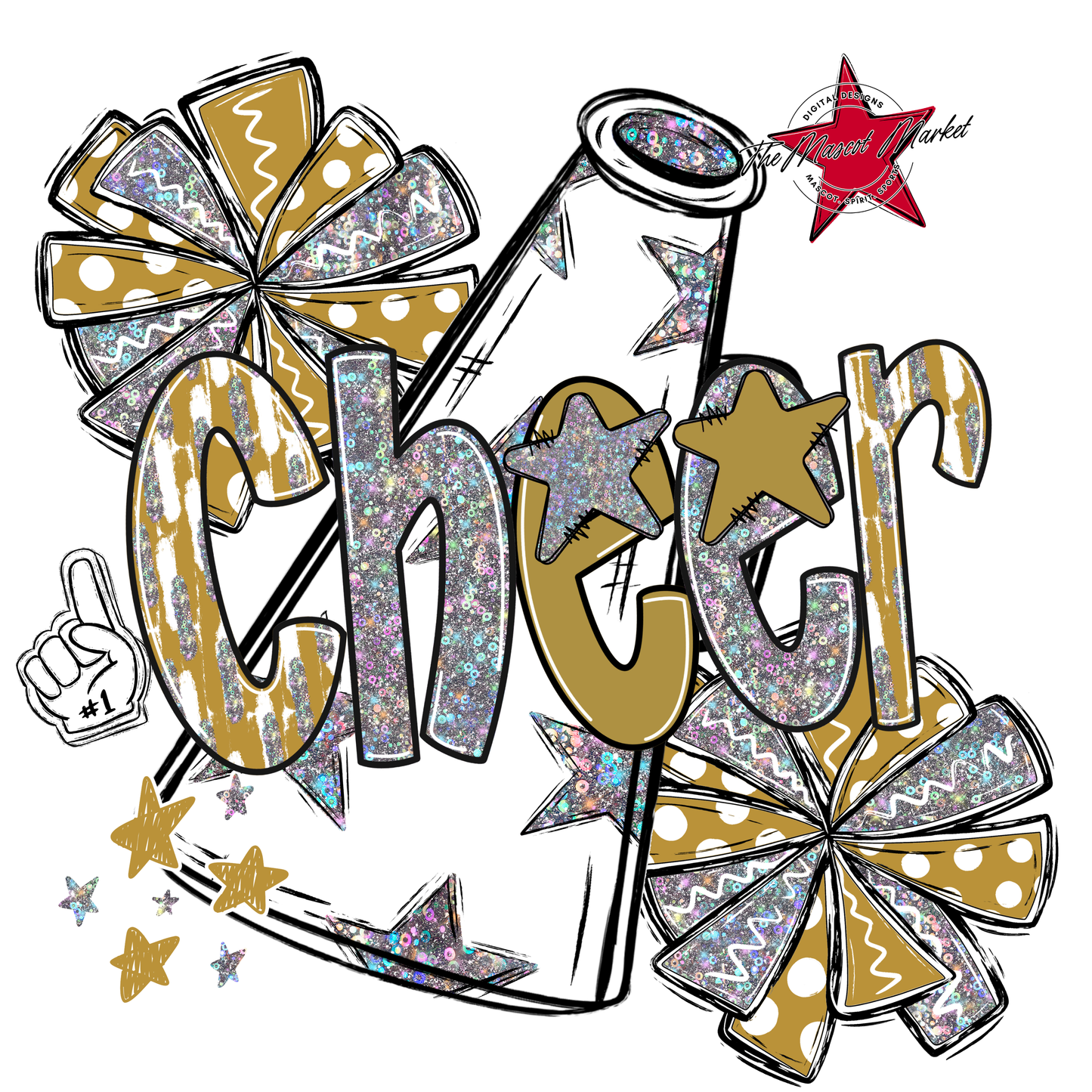Cheer Megaphone Scrape Holigraphic-Gold