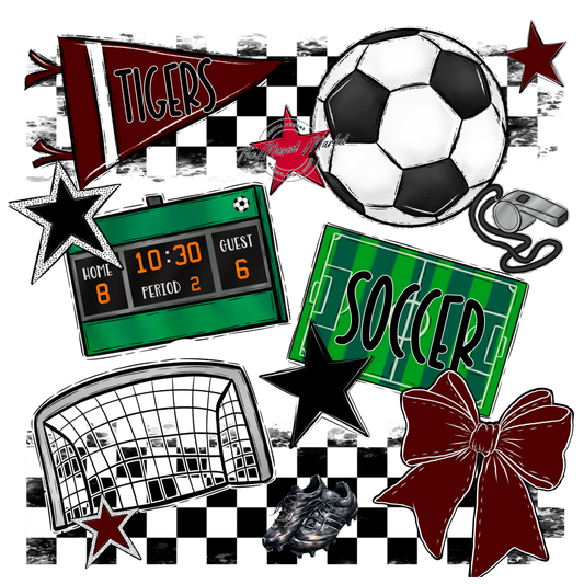 Tigers Checkers Soccer Spirit Design-Maroon