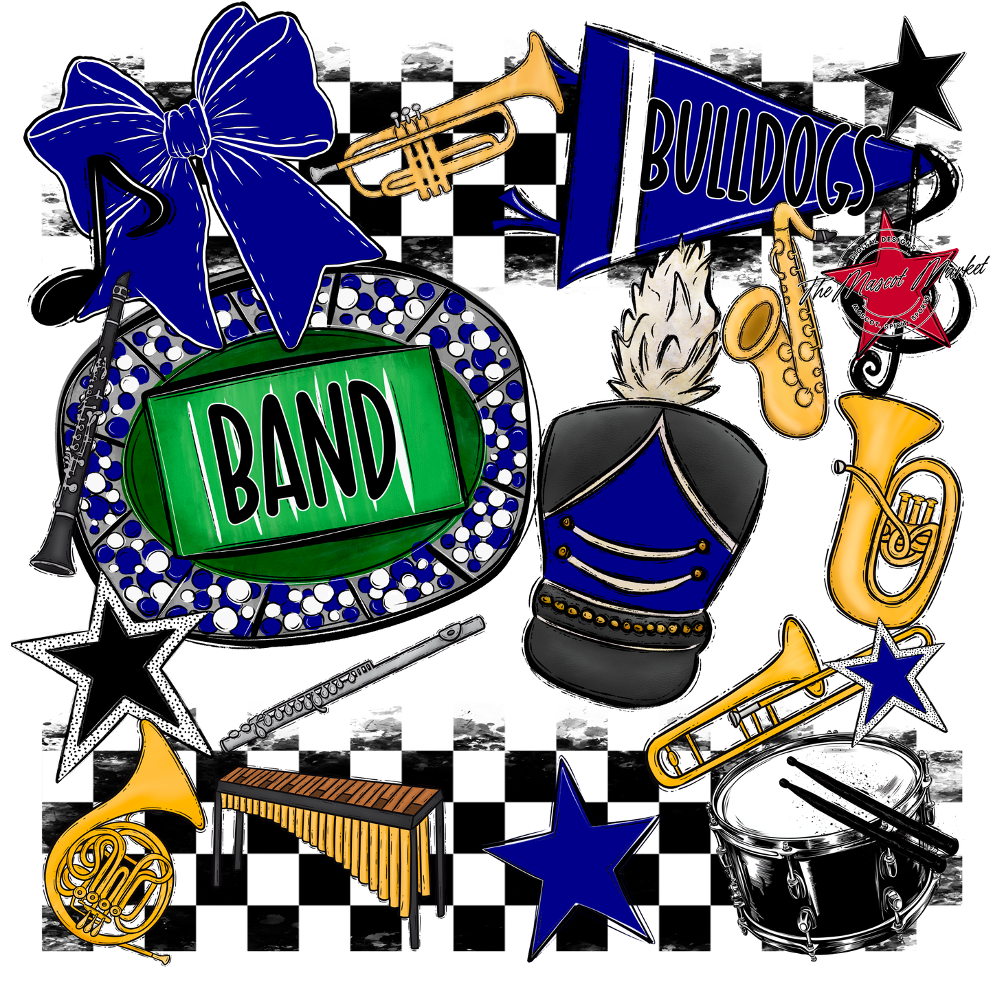 Bulldogs Checkers Band Spirit Design-Blue