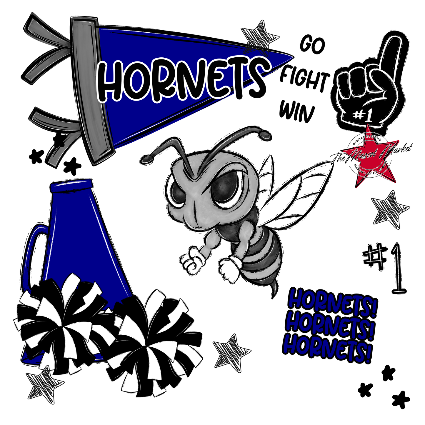 Hornets Mixed Mascot Spirit Design-Blue