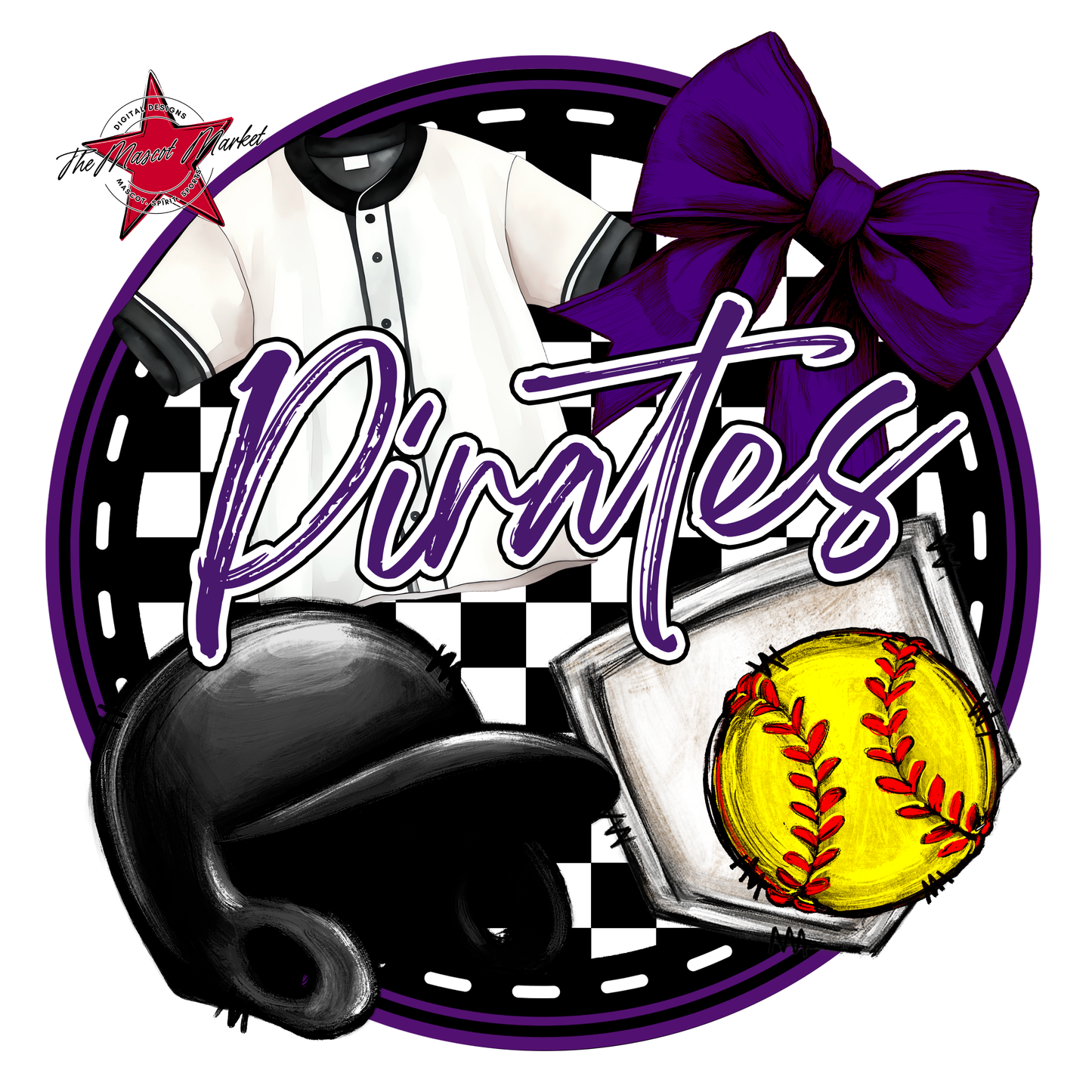 Pirates Circle Softball Design-Purple