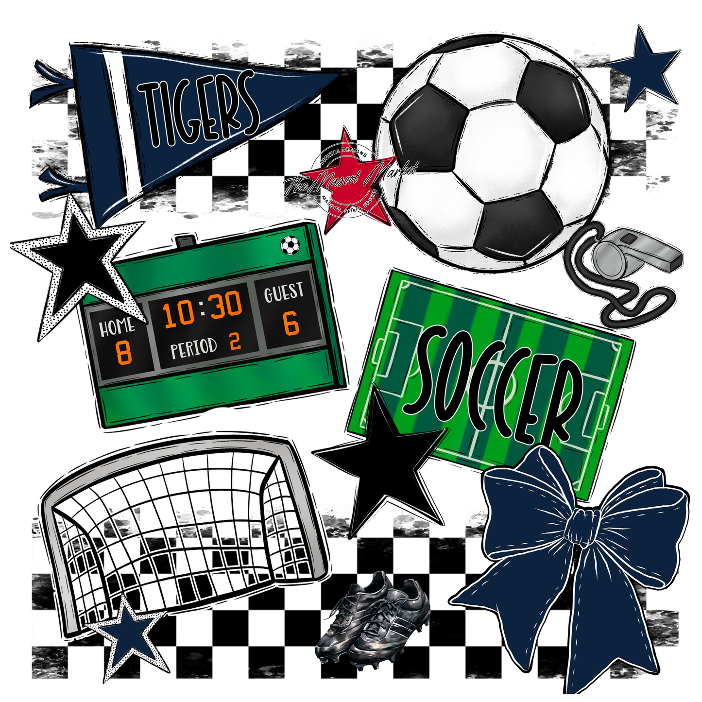 Tigers Checkers Soccer Spirit Design-Navy