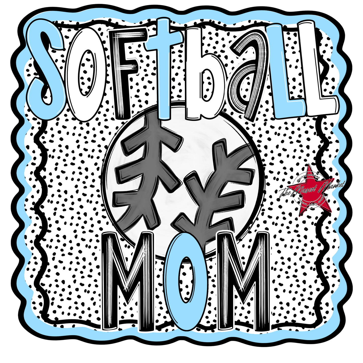 Softball Mom Dot Design-Columbia Blue
