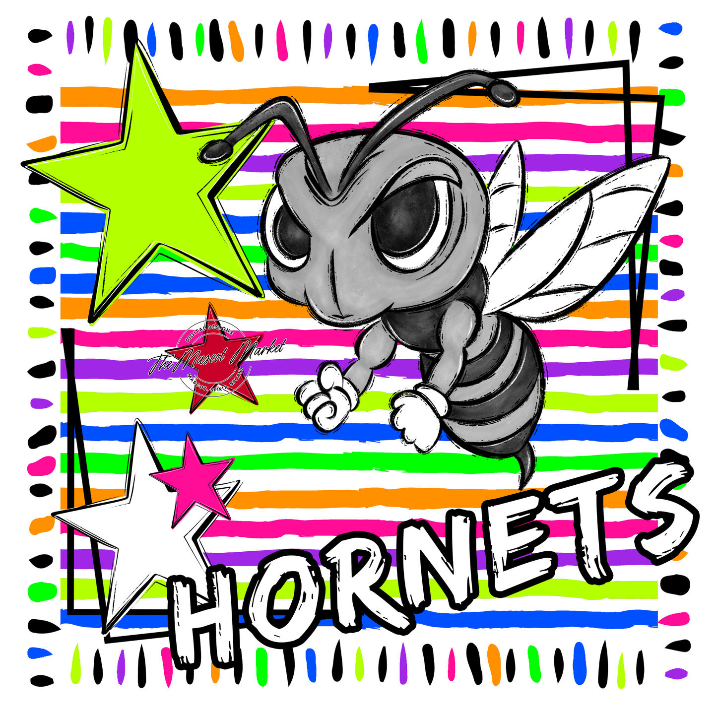 Hornets Mascot Frame-Neon White