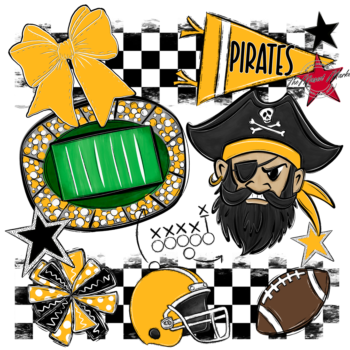 Pirates Checkers Mascot Spirit Design-Yellow