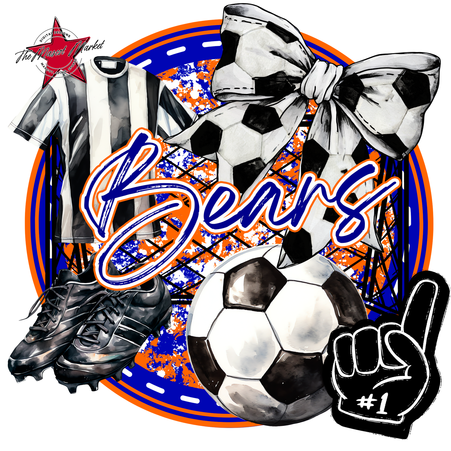 Bears Circle Soccer Design-Blue-Orange