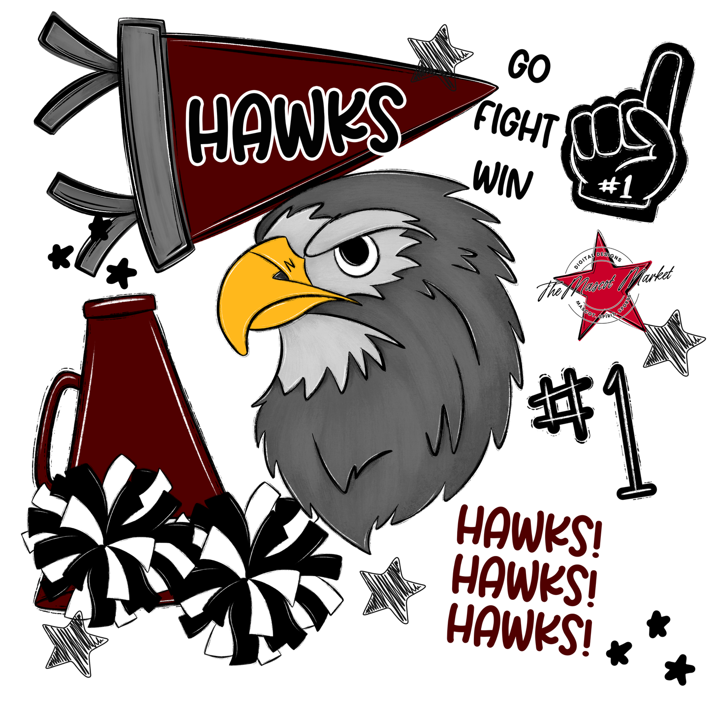 Hawks Mixed Mascot Spirit Design-Maroon