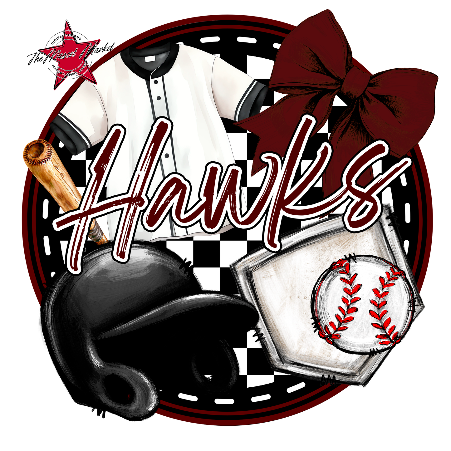 Hawks Circle Baseball Design-Maroon