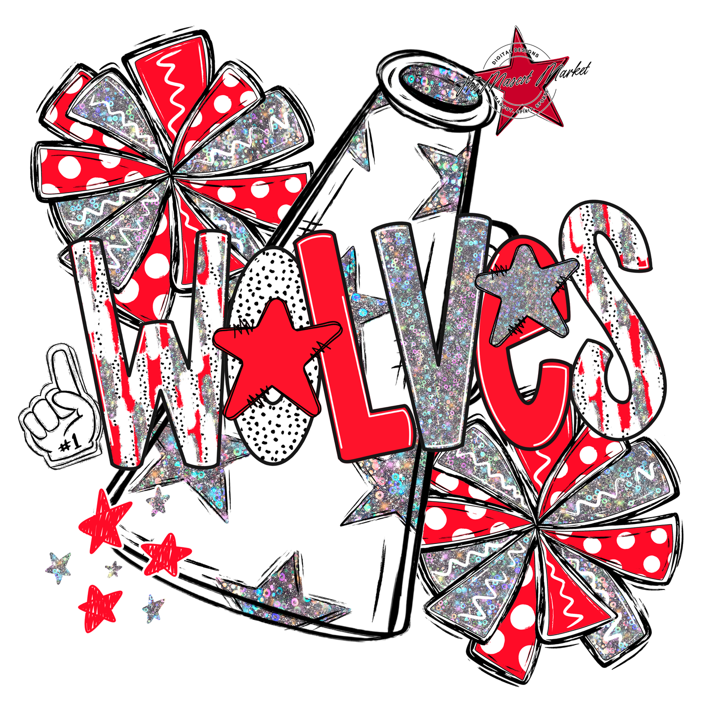Wolves Cheer Megaphone Scrape-Bright Red