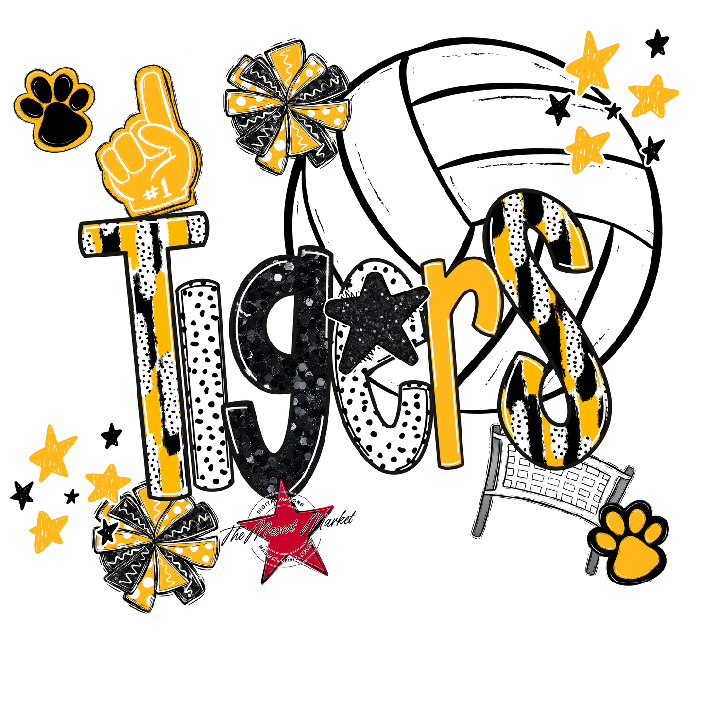 Tigers Volleyball Scrape-Yellow