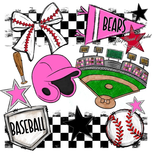 Bears Baseball Checkers Design-Baby Pink