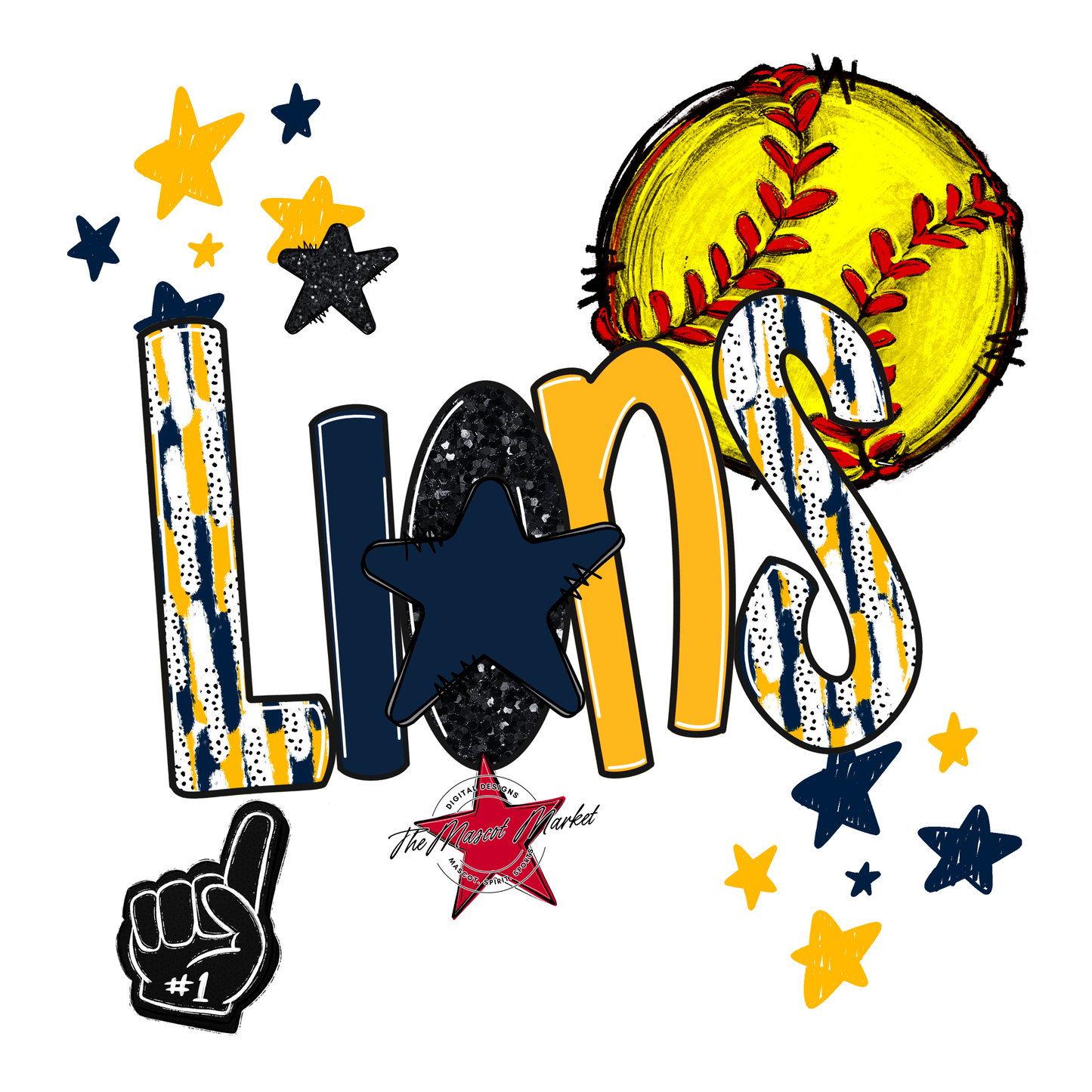 Lions Softball Scrape-Navy-Yellow