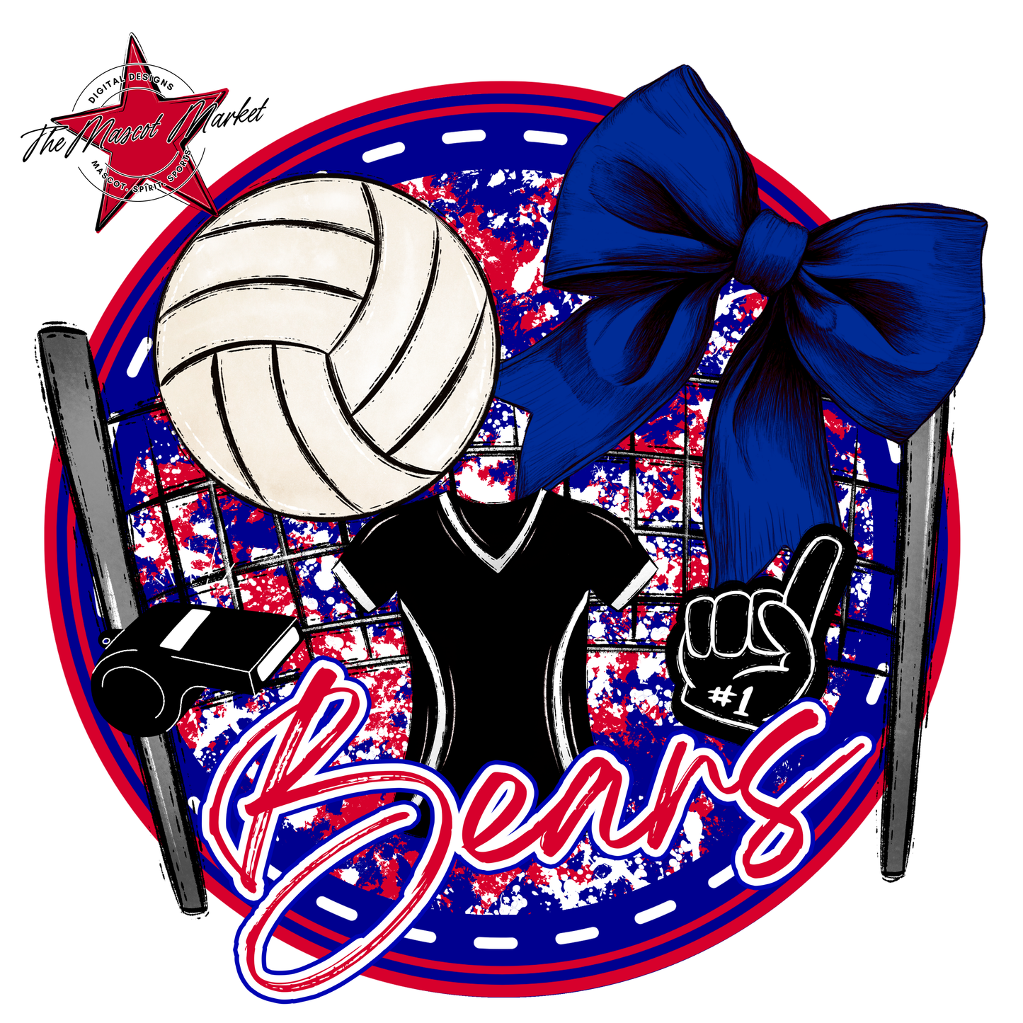 Bears Circle Volleyball Design-Blue-Red