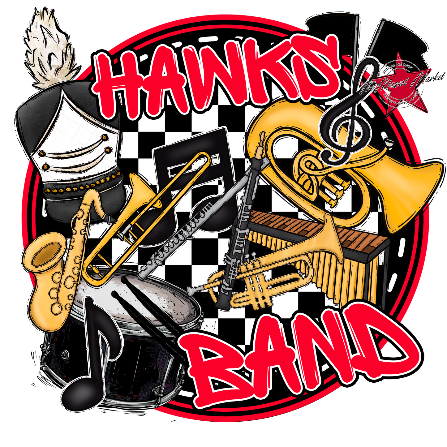 Hawks Circle Band Design-Red