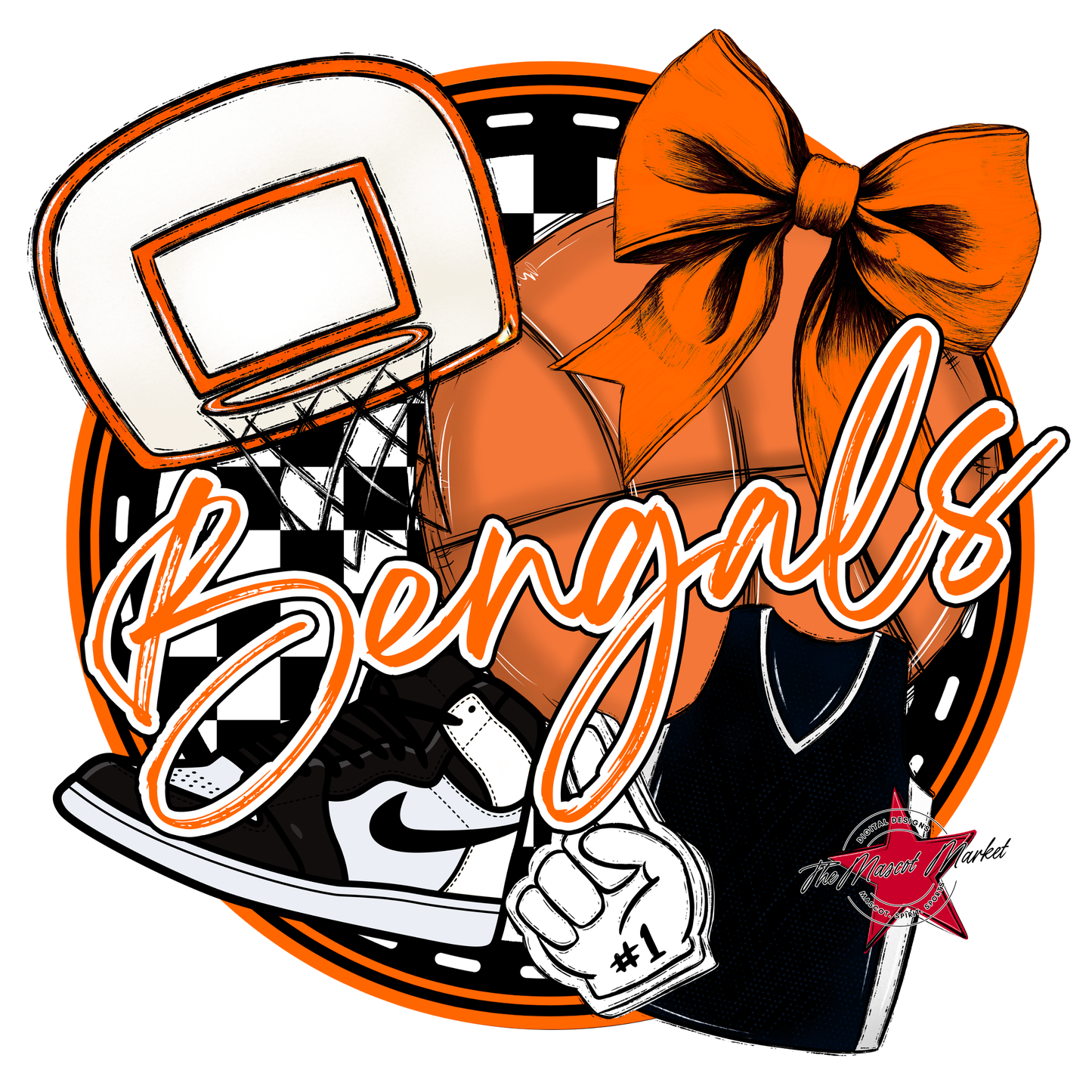 Bengals Circle Basketball Design-Orange