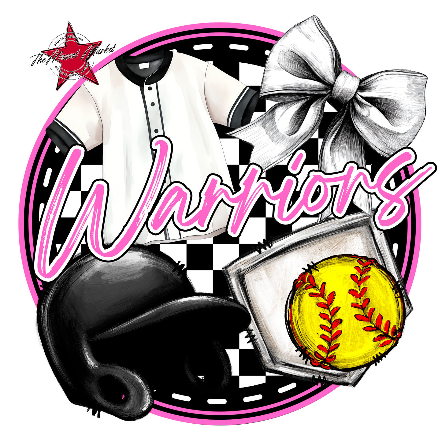 Warriors Circle Softball Design-Baby Pink