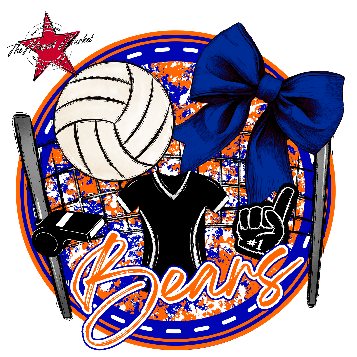 Bears Circle Volleyball Design-Blue-Orange
