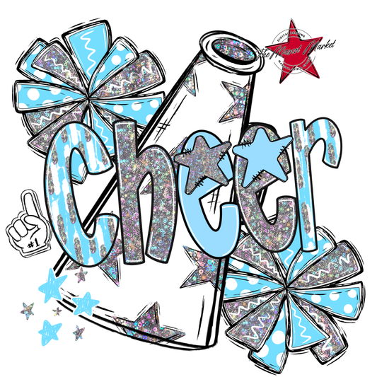 Cheer Megaphone Scrape Holigraphic-Columbia Blue