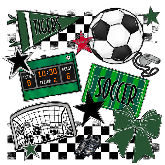 Tigers Checkers Soccer Spirit Design-Green
