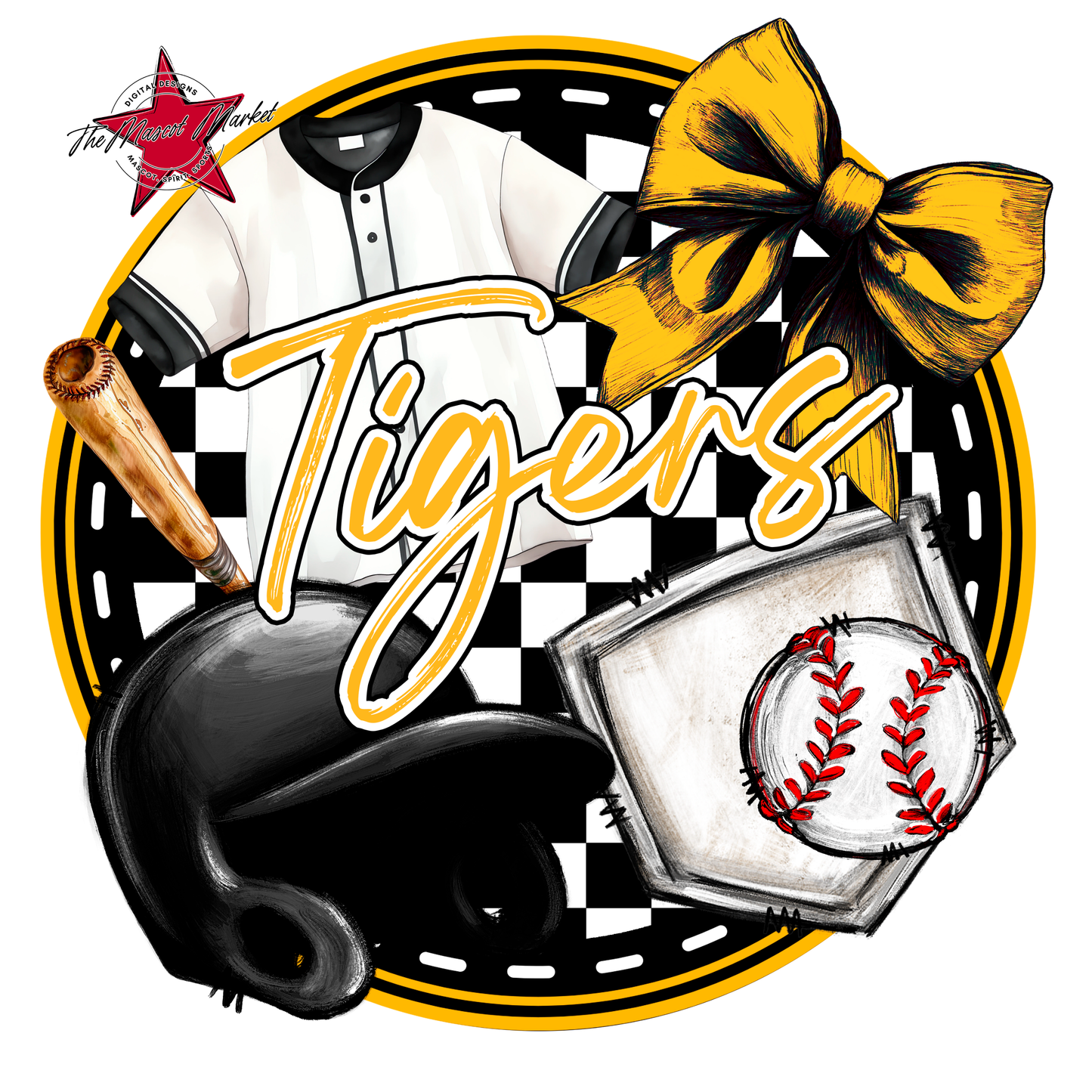 Tigers Circle Baseball Design-Yellow