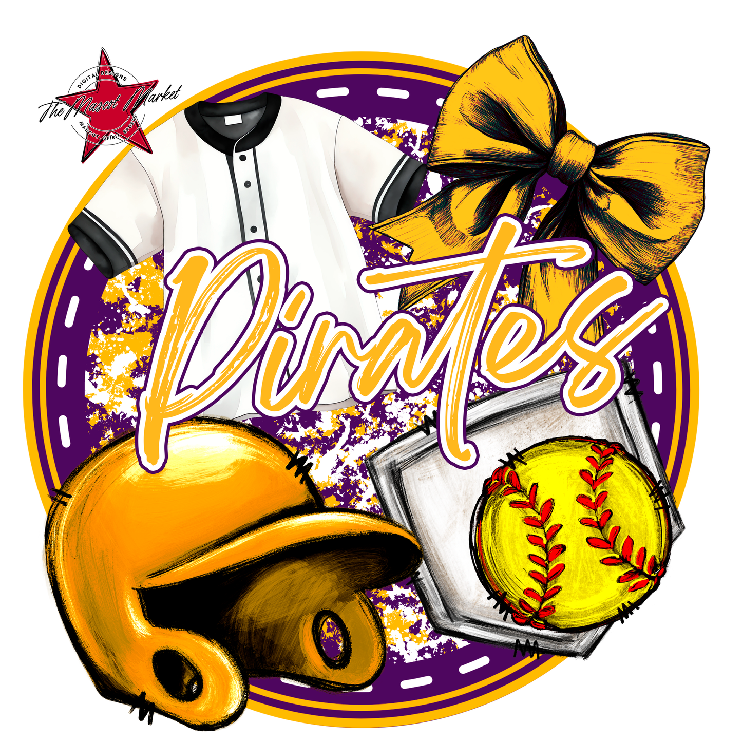 Pirates Circle Softball Design-Purple-Yellow