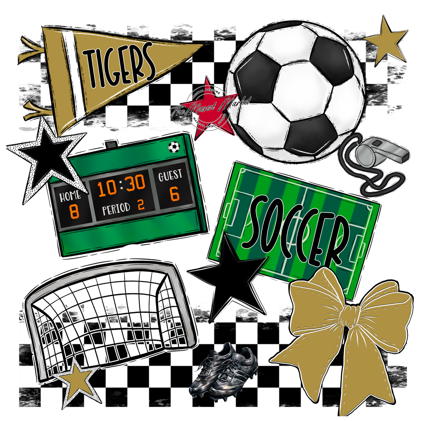 Tigers Checkers Soccer Spirit Design-Gold