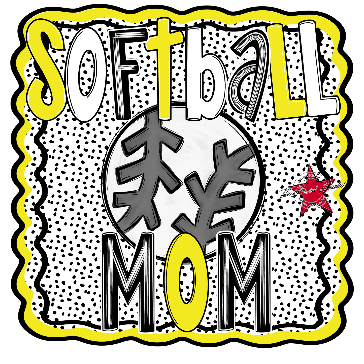 Softball Mom Dot Design-Bright Yellow