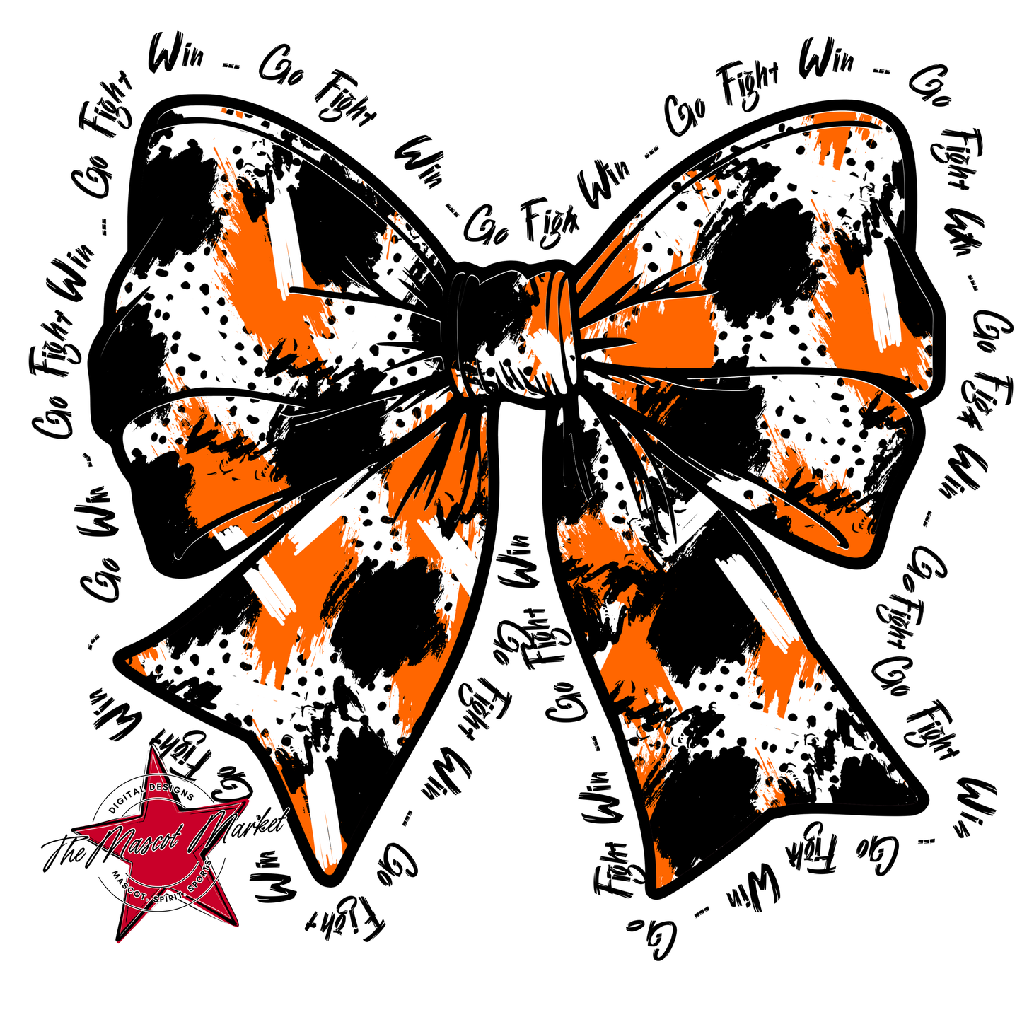 Go, Fight, Win, Splatter Bow Design-Orange