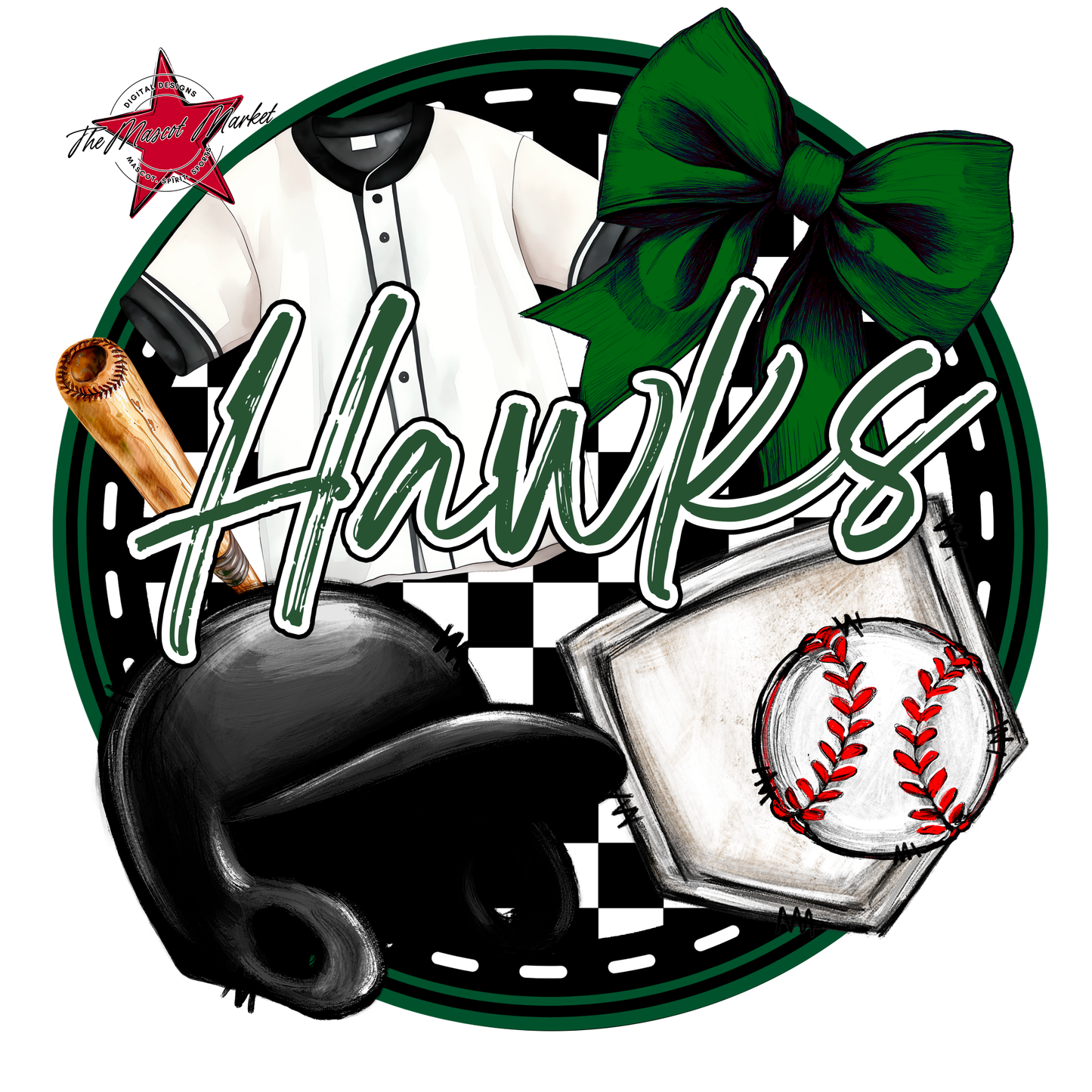 Hawks Circle Baseball Design-Green