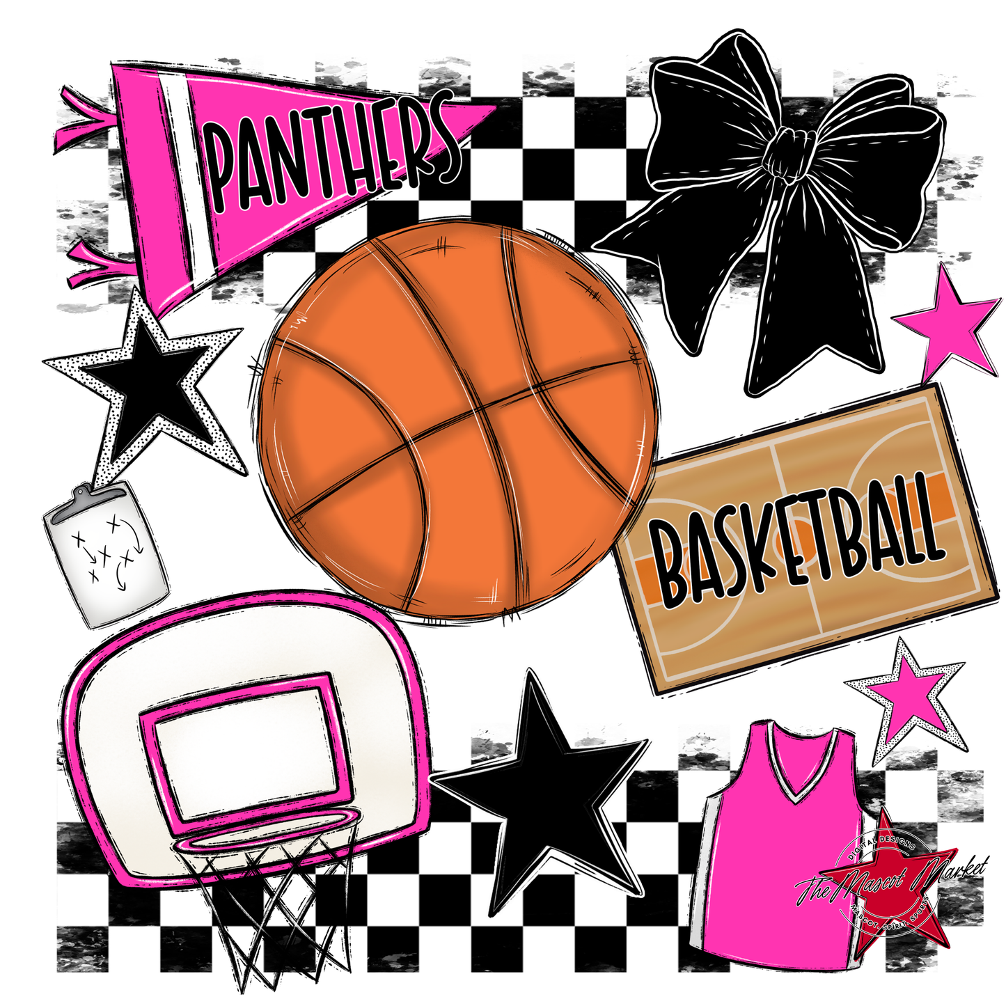 Panthers Checkers Basketball Spirit Design-Pink