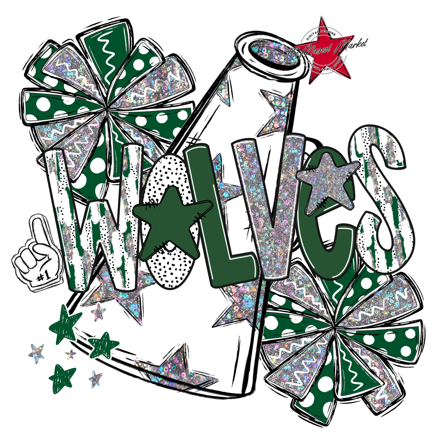 Wolves Cheer Megaphone Scrape-Green