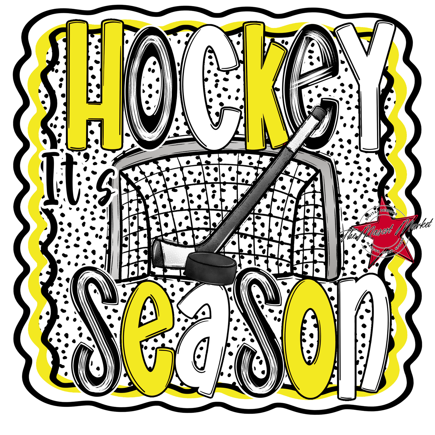 It's Hockey Season Dot Design-Bright Yellow
