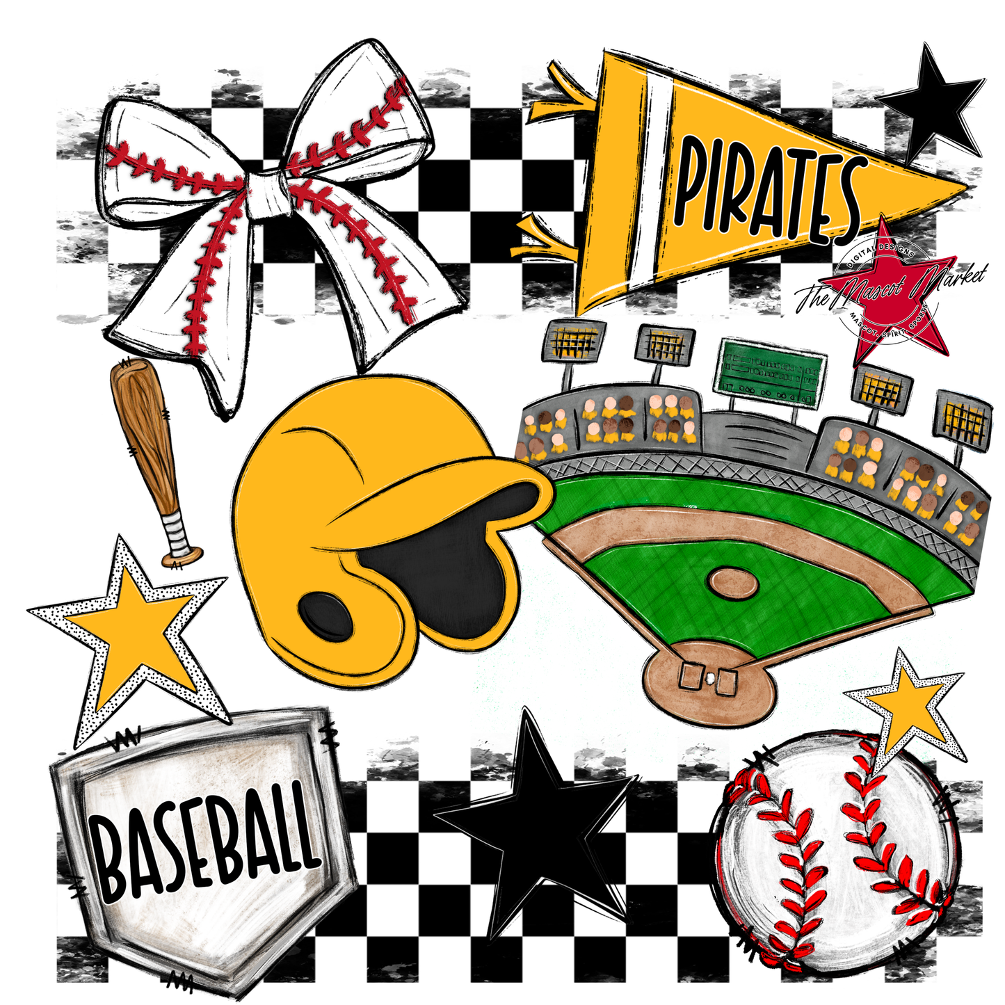 Pirates Checkers Baseball Spirit Design-Yellow