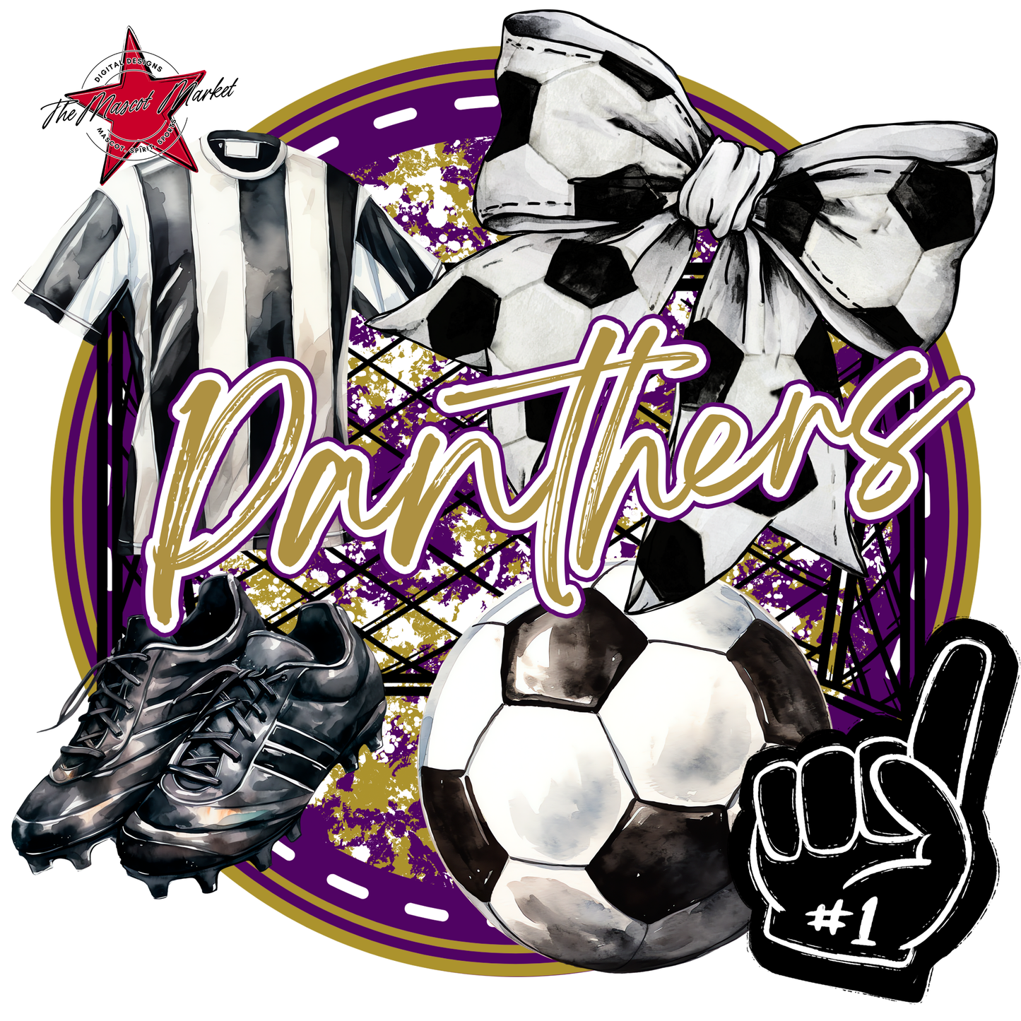 Panthers Circle Soccer Design-Purple-Gold
